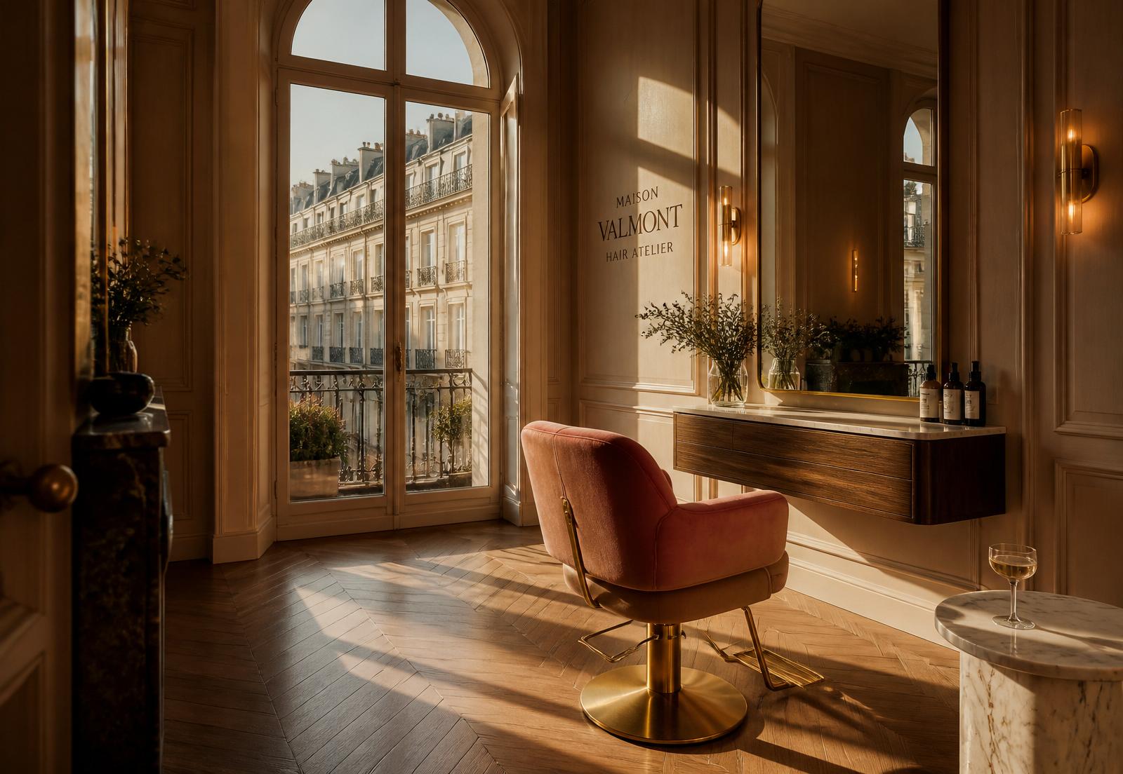 A single chair in the Paris atelier at golden hour